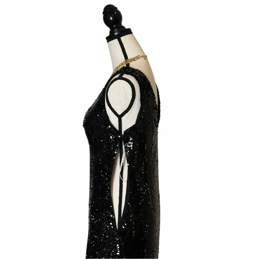 Lulus Shimmering Nights Black Sequin Sleevless Midi Dress- M